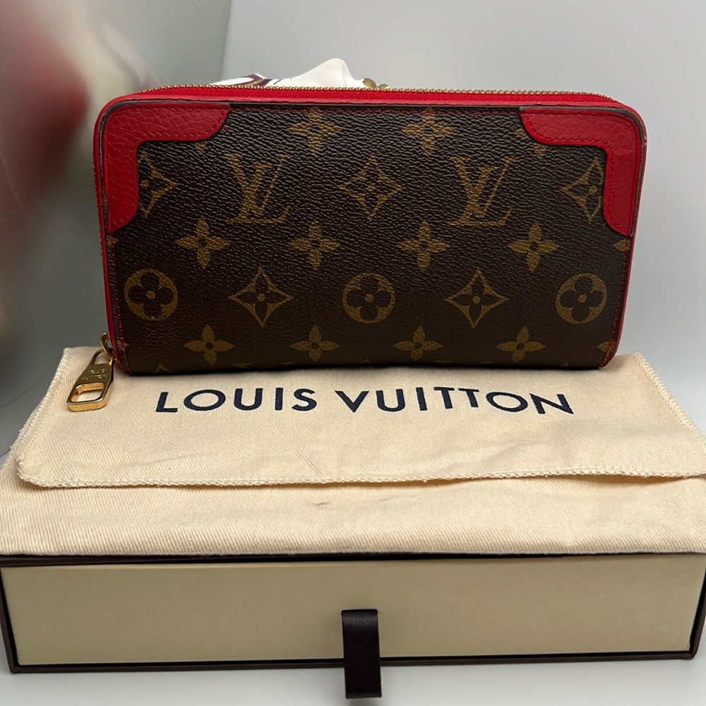 LOUIS VUITTON Zippy Long Wallet Retiro Around Monogram M61854 Red Cerise Purse